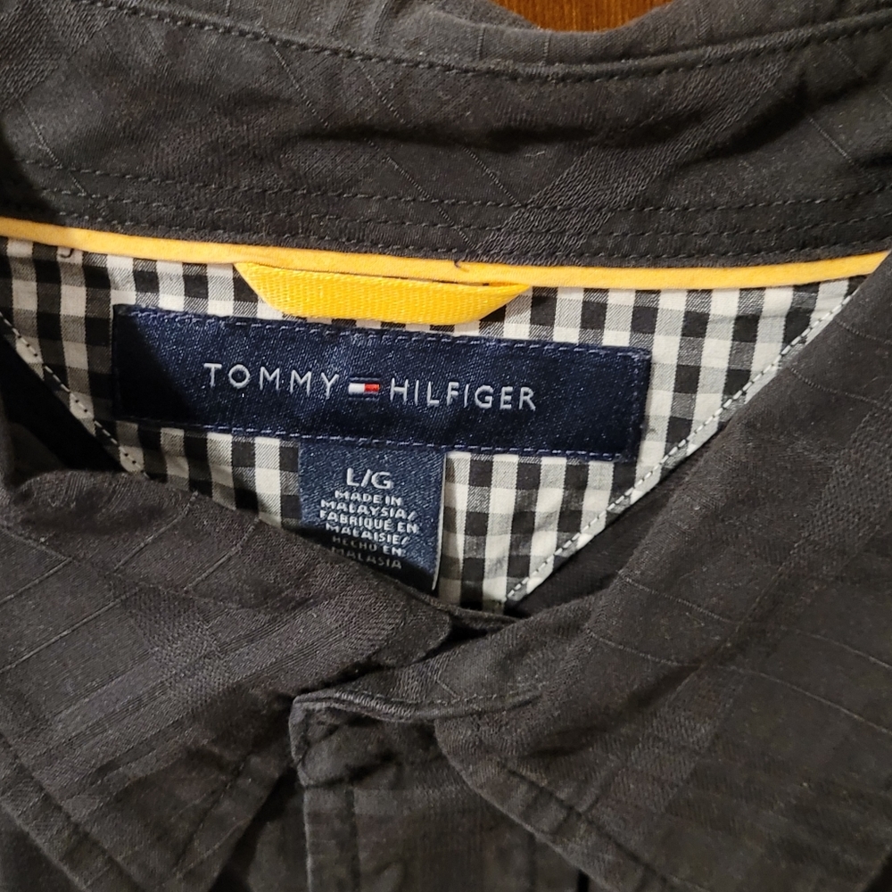 Navy textured l/s button down Tommy Hilfiger shirt mens size L! - Picture 4 of 6